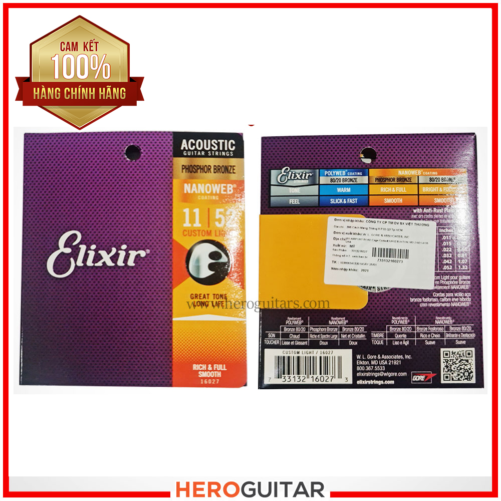 [Chính Hãng] - Dây đàn Guitar Elixir size 11 - Hàng nhập khẩu Chính hãng USA