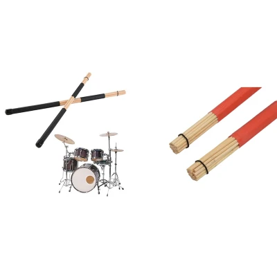 1 Pair 40CM Bamboo Rod Drum Brushes Sticks for Jazz Folk Music (Red) & 1 Pair 40cm Wooden Rute Jazz Drum Sticks