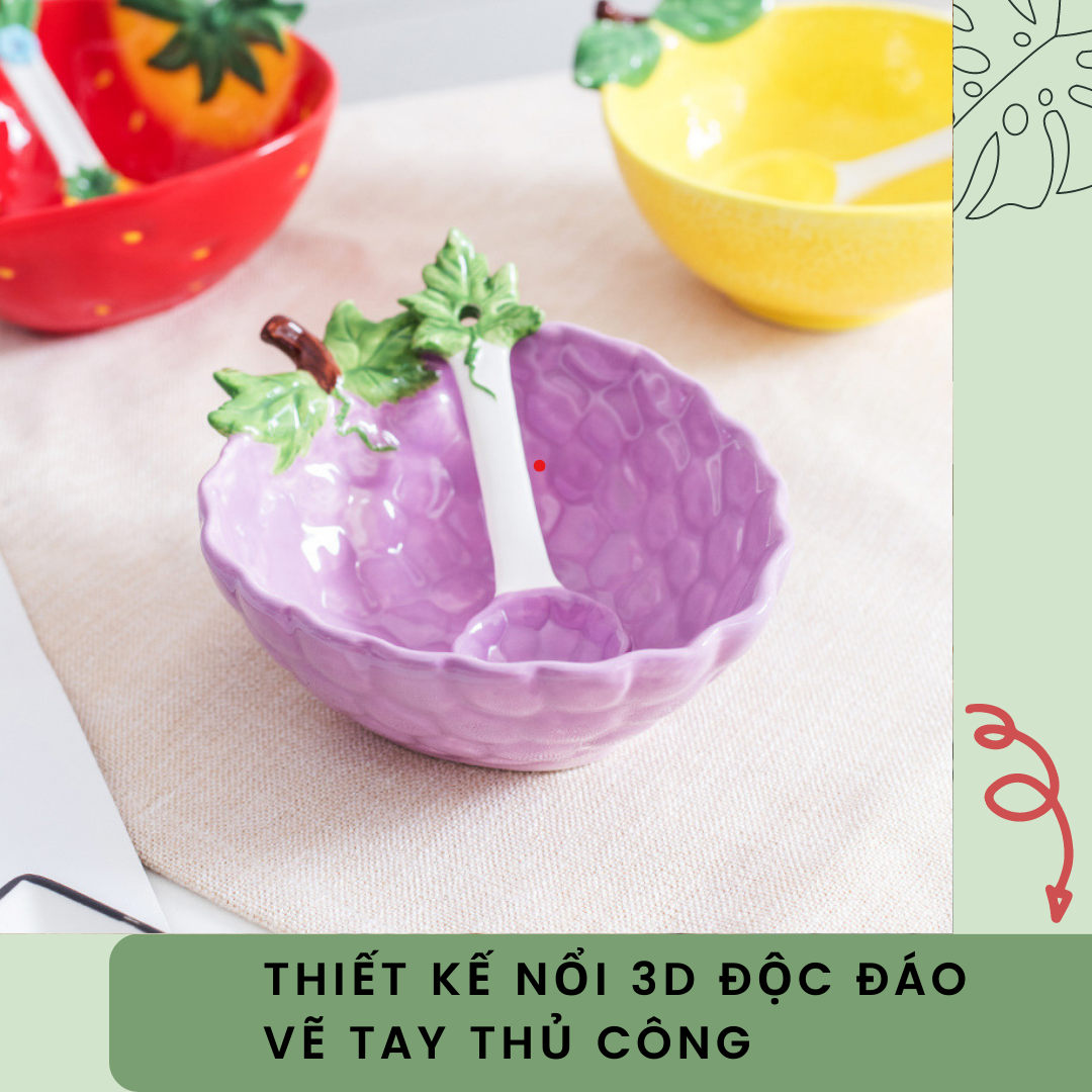 [Có sẵn] Bộ bát thìa hoa quả dễ thương, bát ăn dặm cho bé