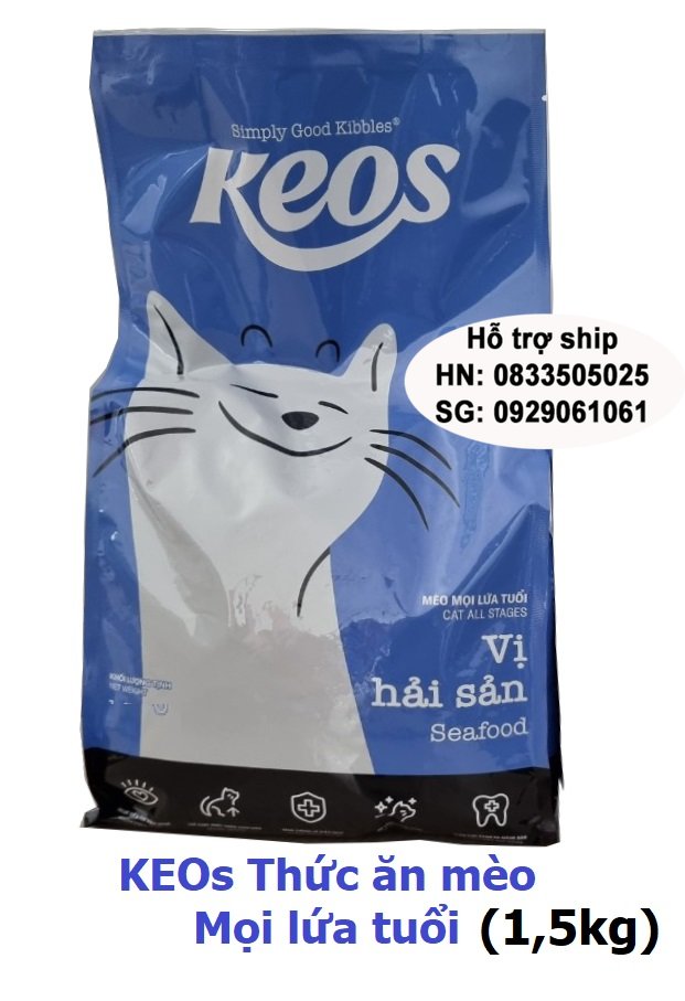 Hanpet - KEOS Thức ăn viên cao cấp cho mèo, dùng cho mèo mọi lứa tuổi Thức ăn mèo Me-O vị hải sản và cá ngù