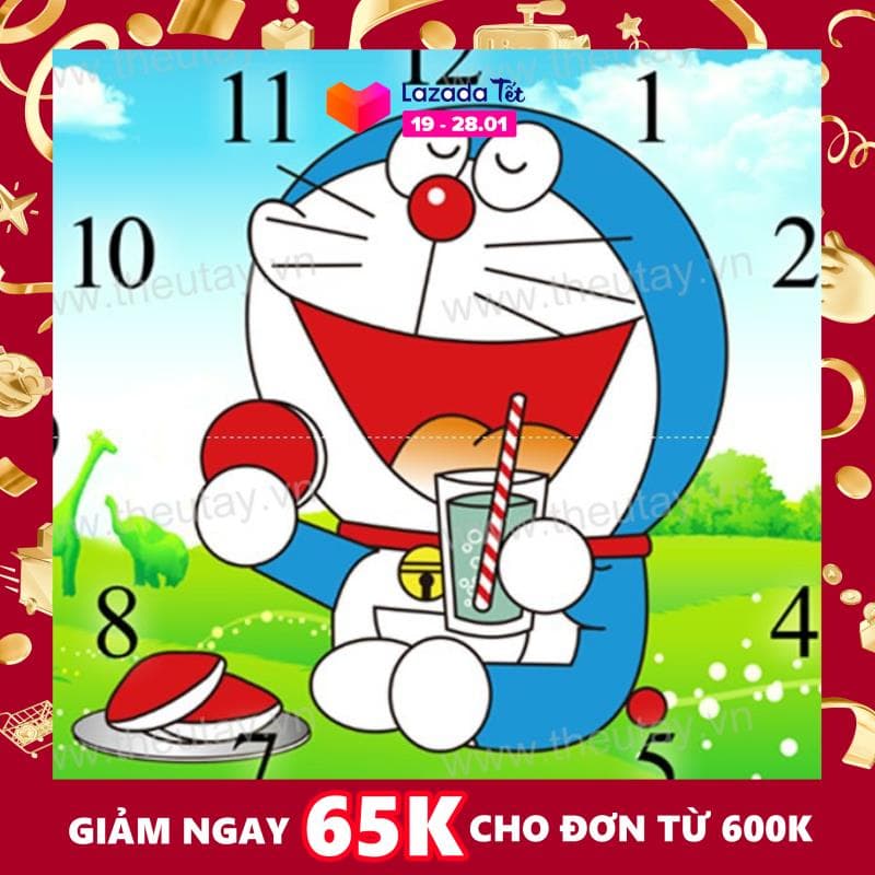 Tranh đính đá đồng hồ Doremon DF2852 kích thước 38 x 38 cm