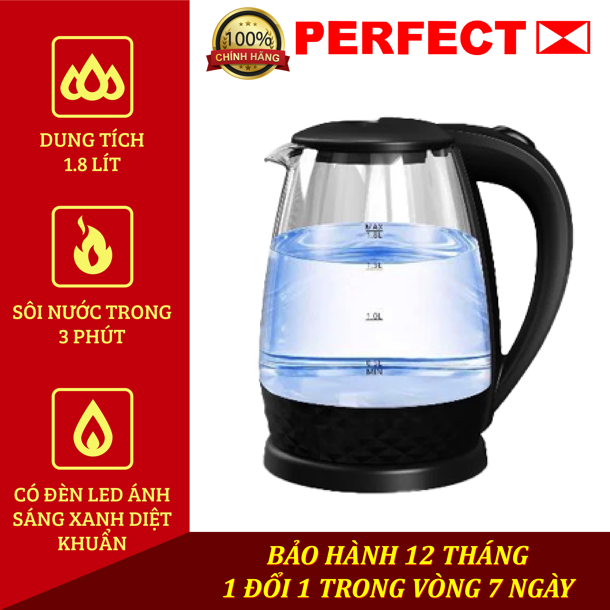 BÌNH ĐUN SIÊU TỐC THỦY TINH PERFECT PF-T18