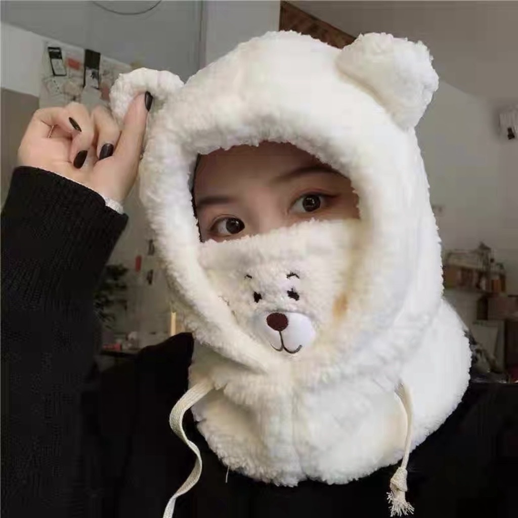 Mũ, Nón Lông Cừu Hình Gấu Phong Cách Hàn Quốc