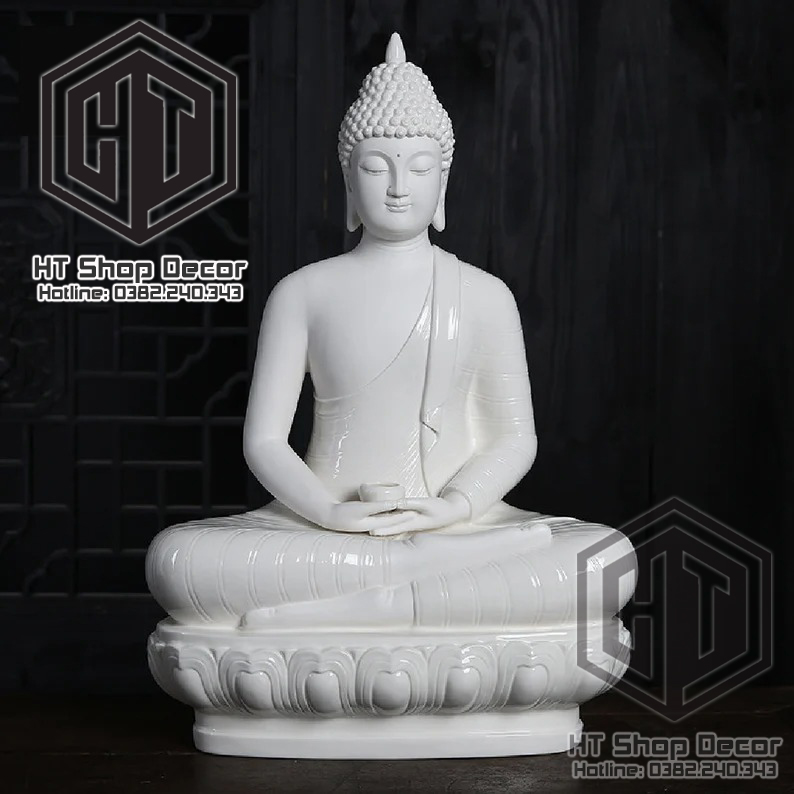 Tượng Thích Ca style Thái 30cm màu trắng sứ