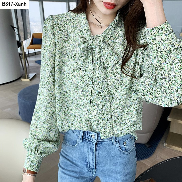 B817- Áo SM hoa nhí lụa cột nơ