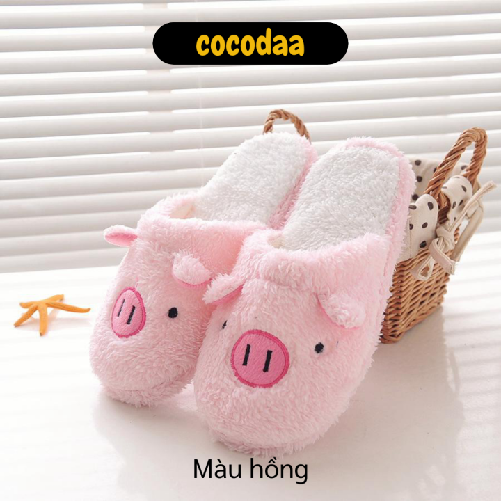 Dép Đi Trong Nhà - Dép Lông Mang Trong Nhà Hình Heo Hồng Và Nâu Ngộ Nghĩnh Giữ Ấm Đôi Chân 3613