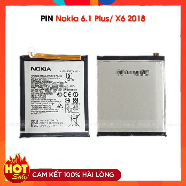 Pin điện thoại nokia x6 / 6.1 plus - pin zin bóc máy