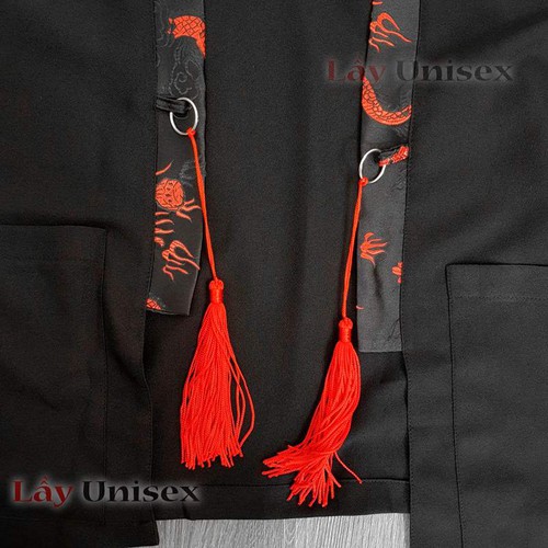 [HCM]o Haori Kimono Phối Gấm Rồng Đỏ