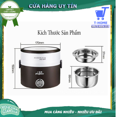 Hộp cơm hâm nóng cắm điện inox 3 tầng