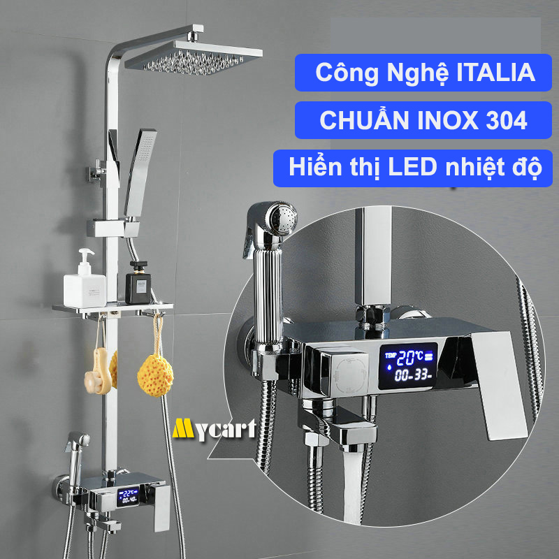 Bộ sen cây tắm đứng nóng lạnh tlc inox 304 kỹ thuật số led, sen vòi tắm - hàng cao cấp