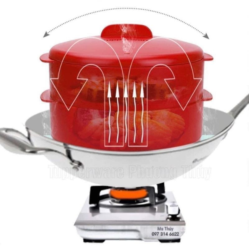 Xửng hấp 2 tầng Tupperware màu đỏ Steam it