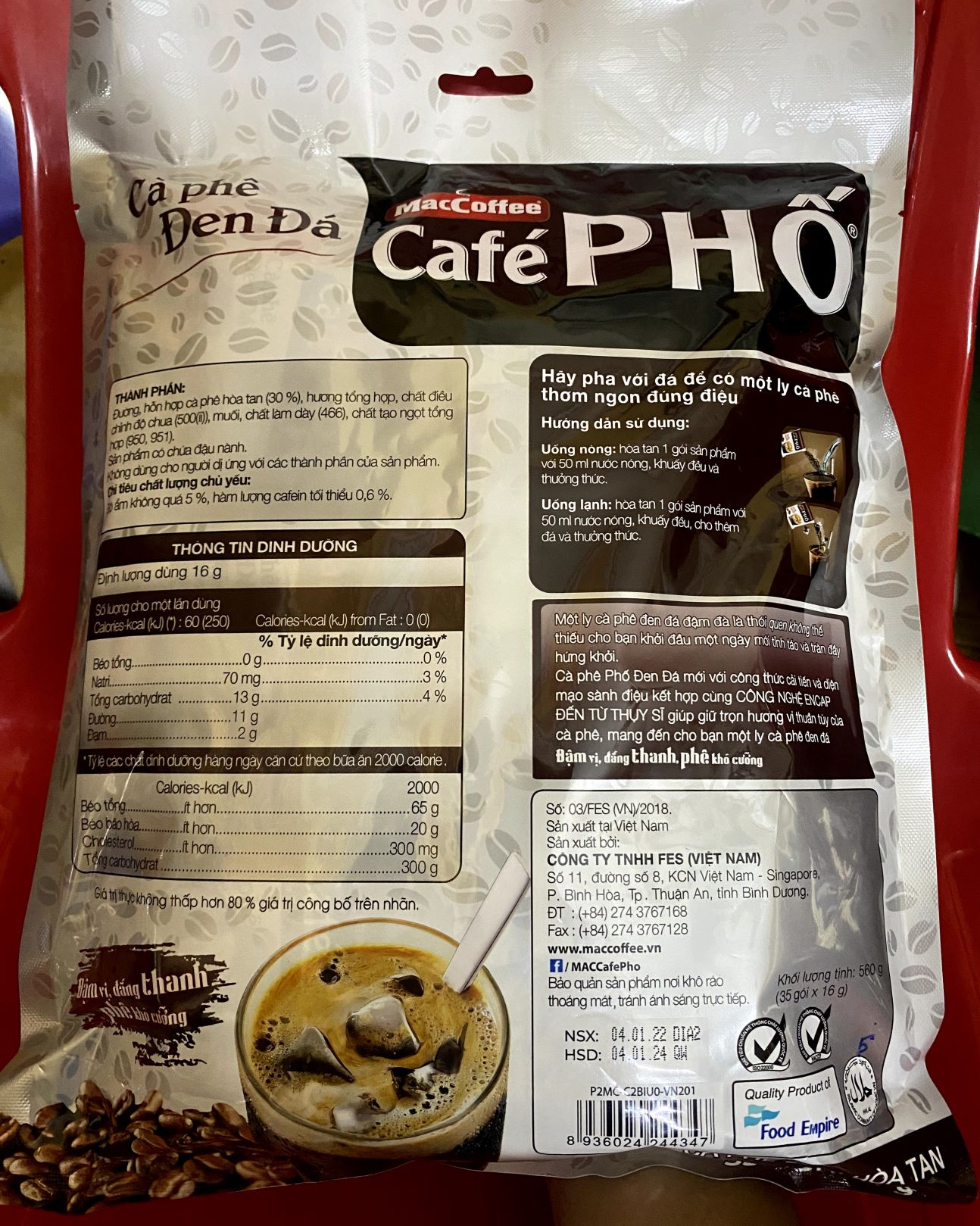 Cà Phê Phố Cà Phê Đen đá 800g (50 gói x 16g)