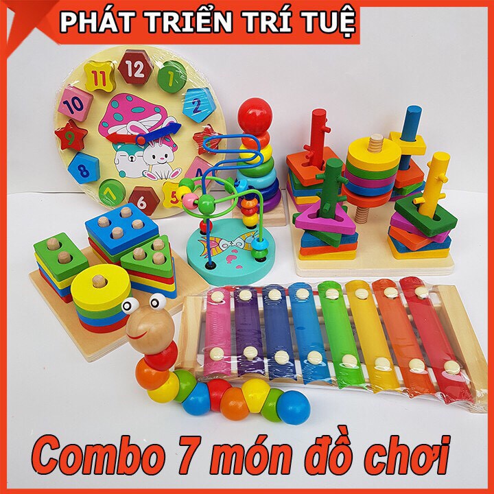 Combo 7 món đồ chơi gỗ phát triển trí tuệ cho bé