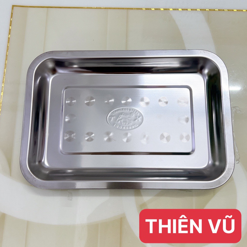 Khay inox chữ nhật cạn nhiều size, mâm inox chữ nhật đủ size - gia dụng Thiên Vũ