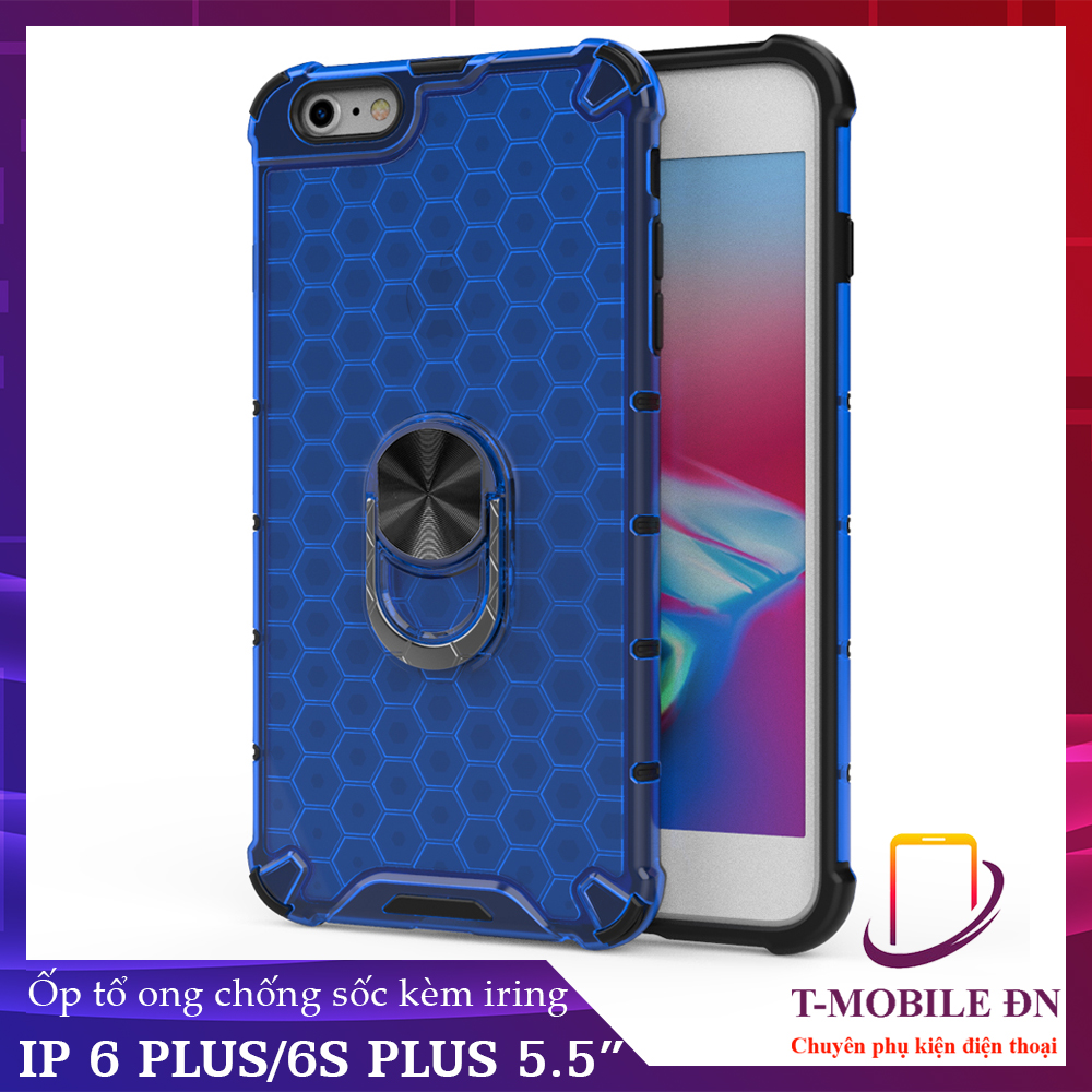 Ốp lưng dành cho iPhone 6 Plus 6s Plus chống sốc họa tiết tổ ong kèm nhẫn iring làm giá đỡ chống xem video