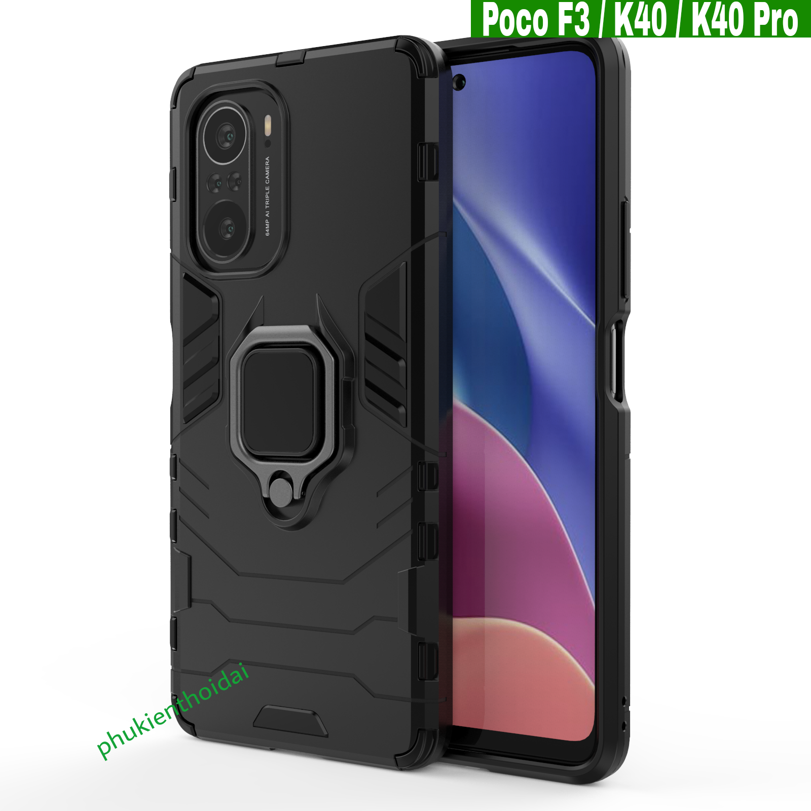 Ốp lưng IRON MAN IRING Poco F3 / Redmi K40 / K40 Pro dùng chung chống sốc giá đỡ nhẫn hút ô tô