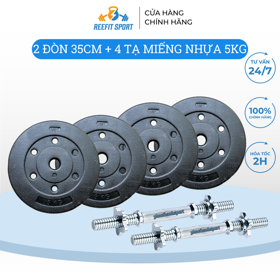 BỘ 2 TẠ THÁO LẮP 23KG (4 MIẾNG TẠ NHỰA 5KG)