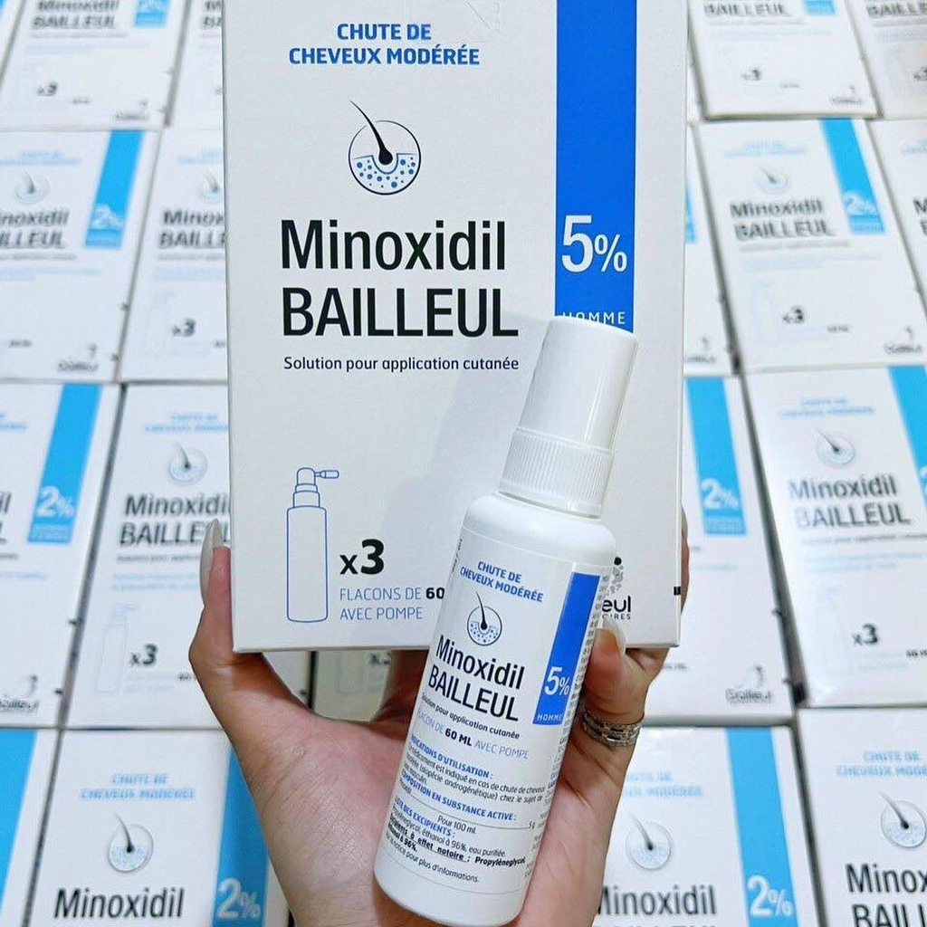 Xịt Mọc Tóc MINOXIDIL BAILLEUL 2% 5% - NGĂN RỤNG TÓC KÍCH THÍCH MỌC TÓC [Hộp 3 lọ 60ml]