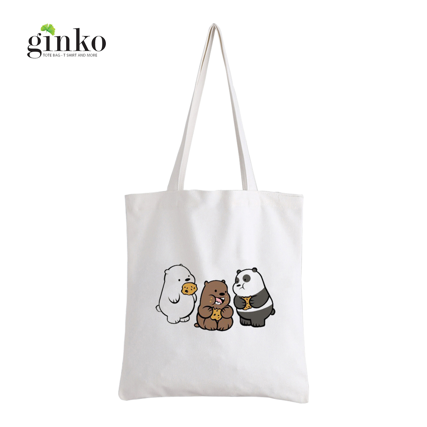 Túi Vải Tote GINKO Kiểu Basic Dây Kéo In Hình We Bare Bears (Nhiều Mẫu)
