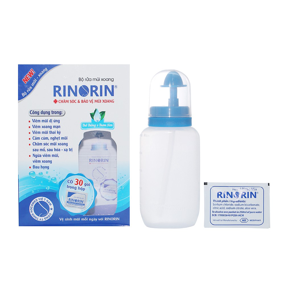 Bộ sản phẩm Rinorin vệ sinh mũi cho người lớn và trẻ em