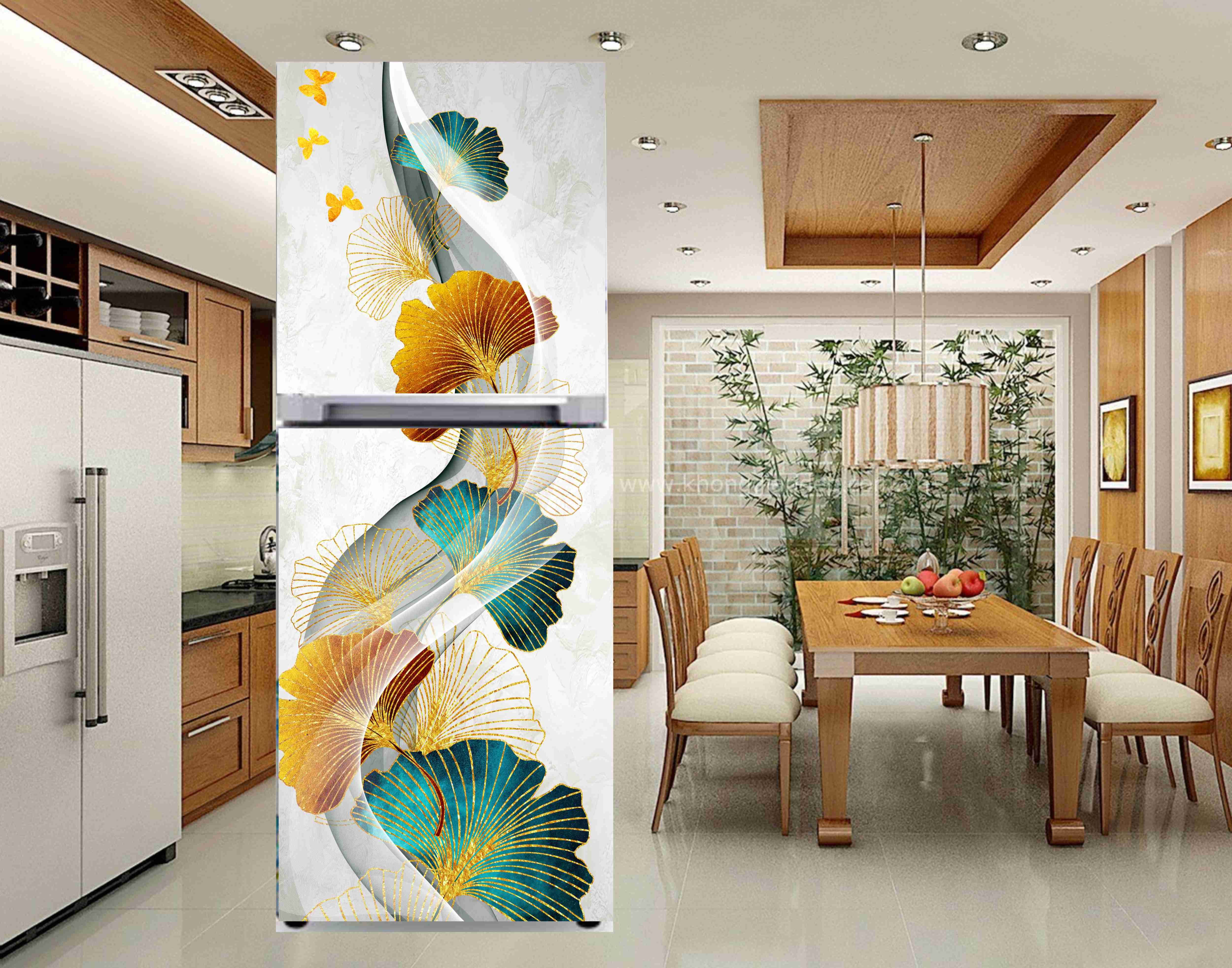 Decal dán trang trí tủ lạnh  - mẫu 3D sang trọng