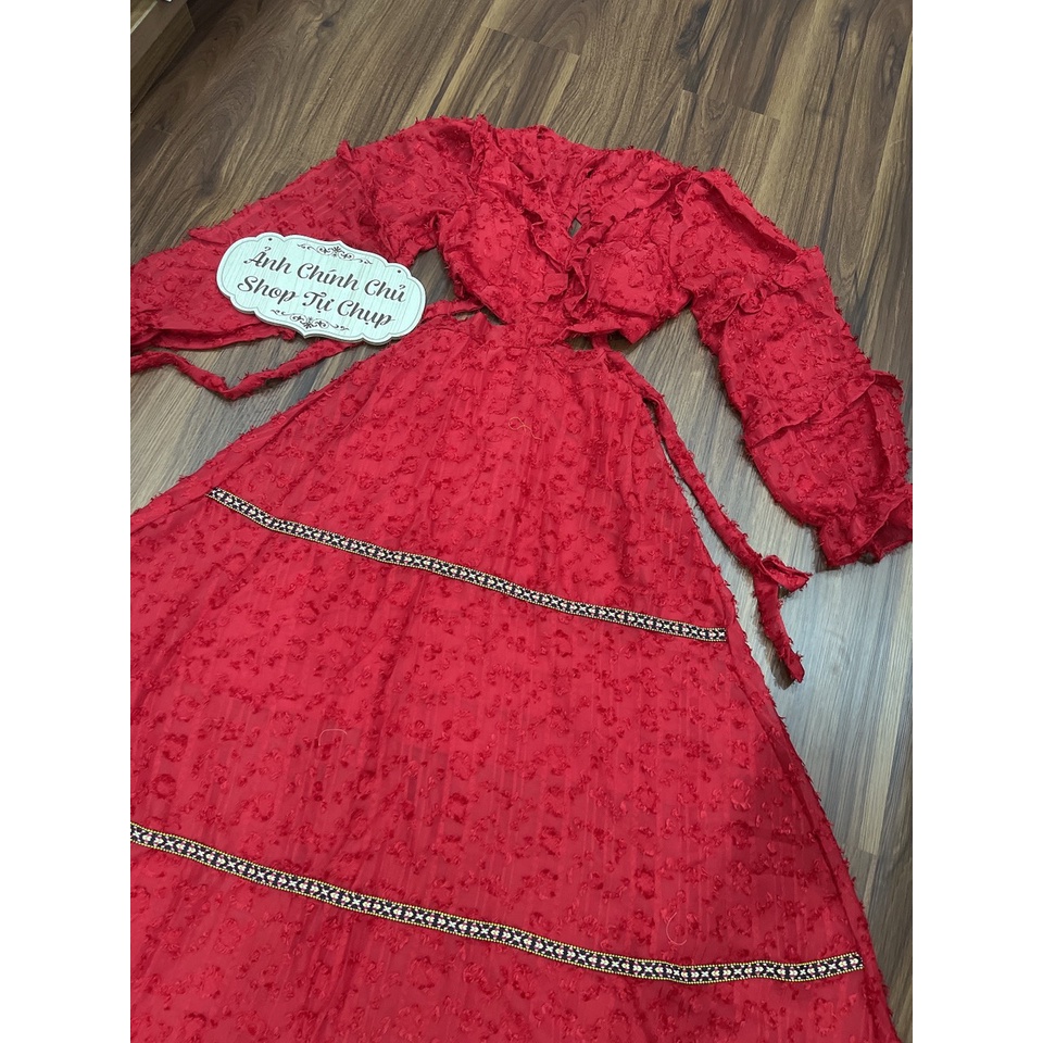 Đầm maxi đi biển váy maxi lông khoét viền
