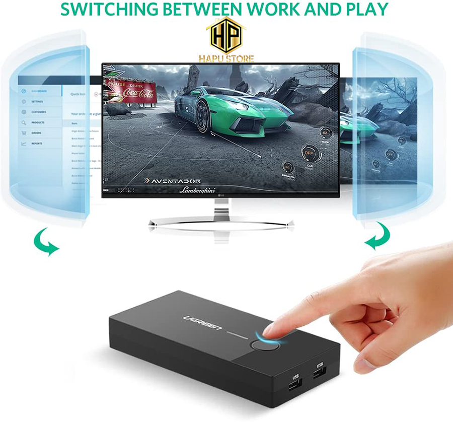 Bộ KVM Switch USB Ugreen 30357 - 2 máy tính chung 1 màn hình cao cấp - Hapustore