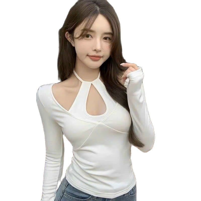 ÁO THUN CỔ YẾM TAY DÀI KHOÉT HỞ NGỰC ÔM BODY VẢI THUN GÂN DÀY DẶN CÓ ẢNH THẬT MC