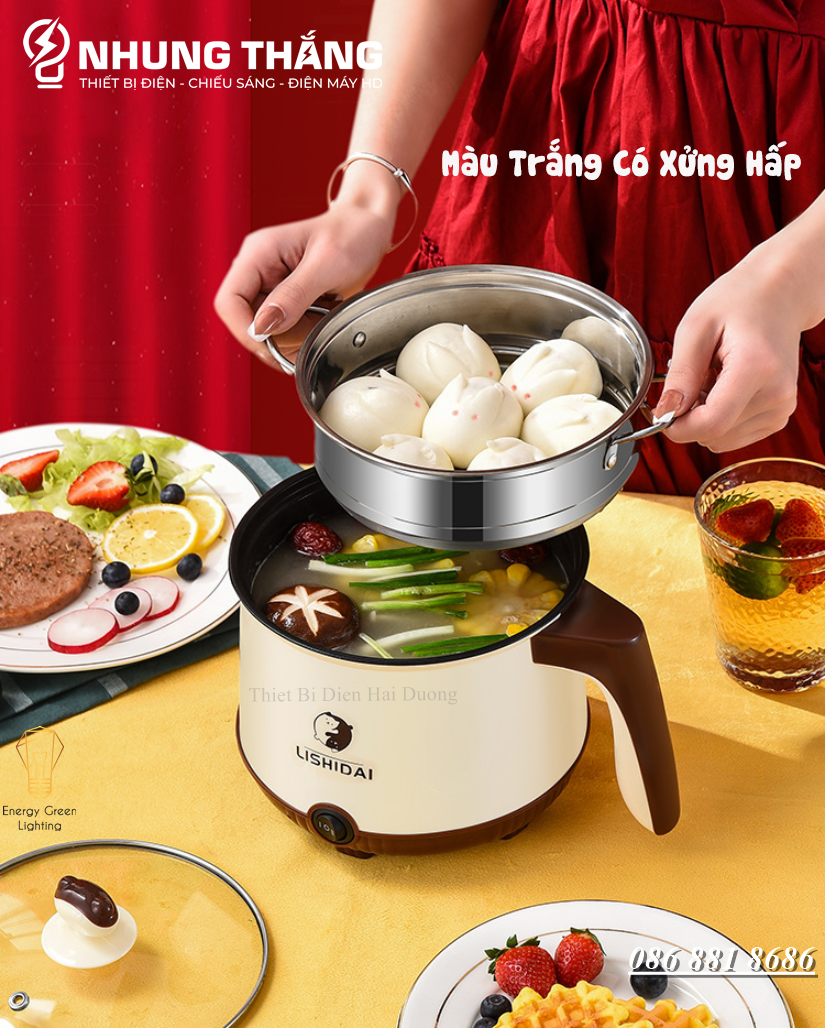 Nồi Lẩu Điện Lishidai Mini LZH-18 - Ca Nấu Mì,Chiên,Sào Đa Năng - Dung Tích 1.8L - Bảo Hành 1 Năm - Có Video
