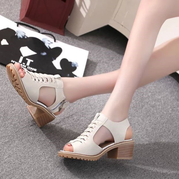 Giày Dép Da Cao Gót Nữ Đế Cao 5cm ,Da Mềm Dáng Xinh  (Vincent shop)