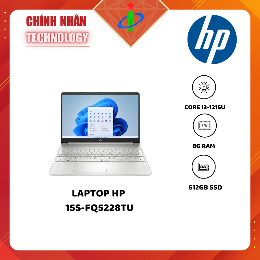 Laptop hp 15s-fq5228tu,core i3-1215u/ 8gb ram/ 512gb ssd/ 15.6inch fhd/ bảo hành 12 tháng / chinh nhan technology