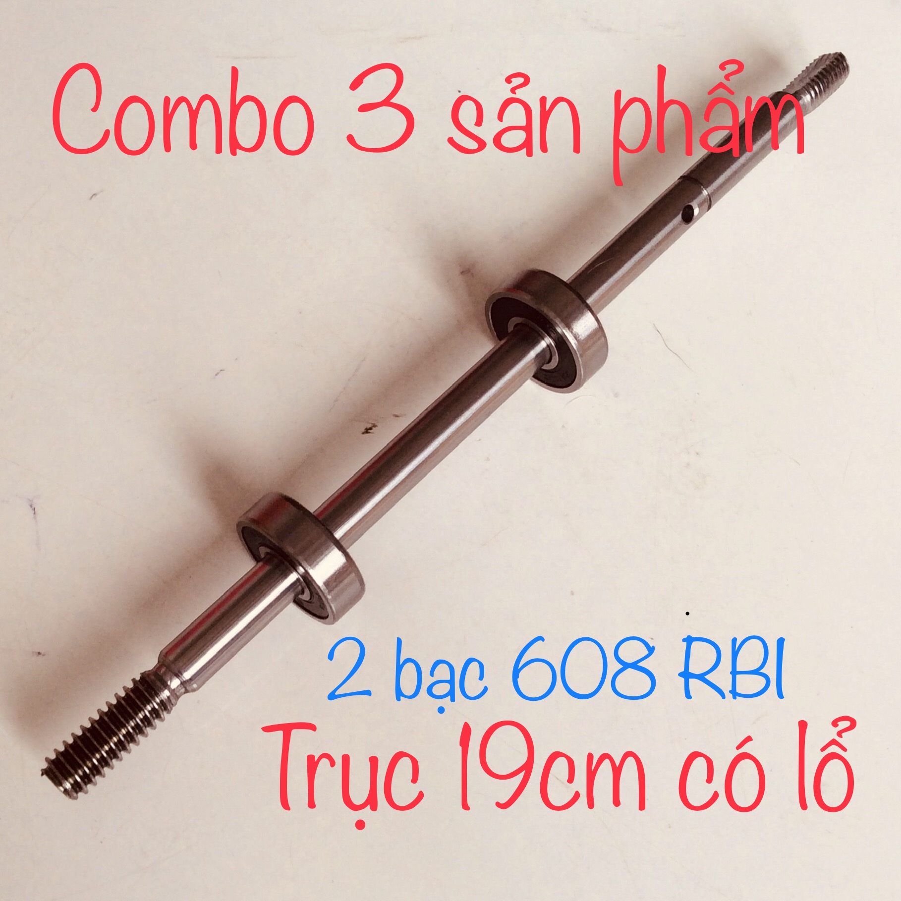 Combo 3 sản phẩm (2 bạc đạn 608 RBI + 1 cây cốt có lỗ Senko) dùng chế từ bạc thau sang bạc đạn (phụ kiện quạt)