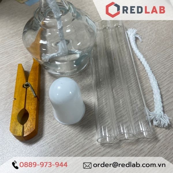 Bộ đun ống nghiệm, gồm 3 ống nghiệm, kẹp ống nghiệm, đèn cồn, tim đèn dự phòng | thí nghiệm trường học, có VAT
