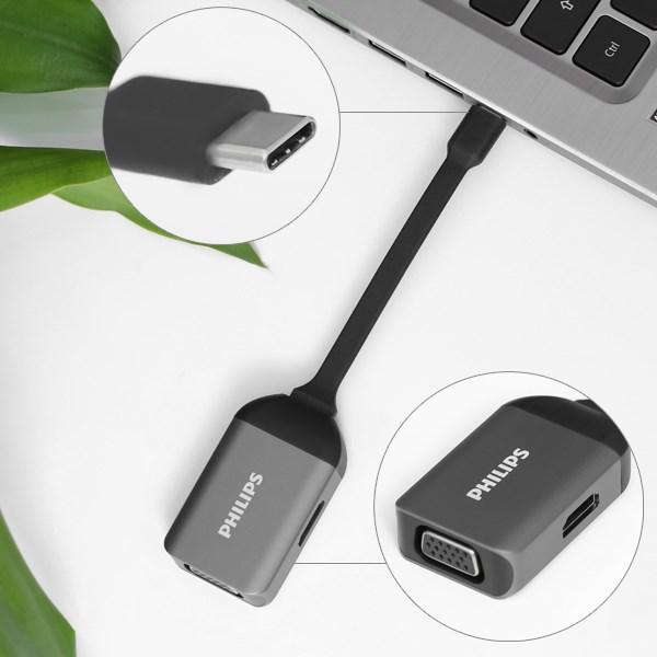 Adapter chuyển đổi USB-C 2 in 1 TNK73A Xám