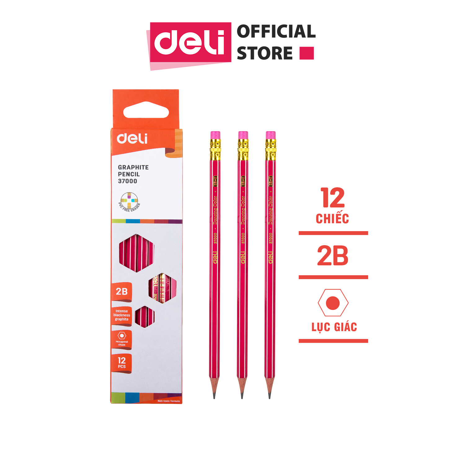 (1 Hộp 12 Cây) Bút chì lục giác 2B Deli - E37000