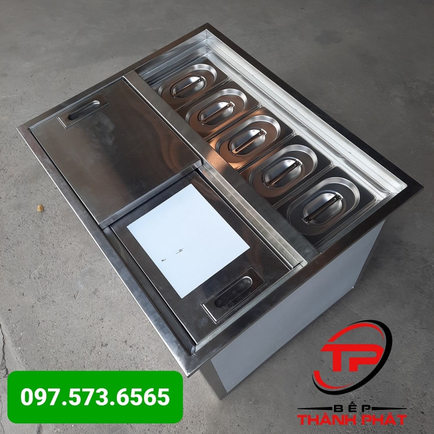 Thùng đá inox 5 khay topping