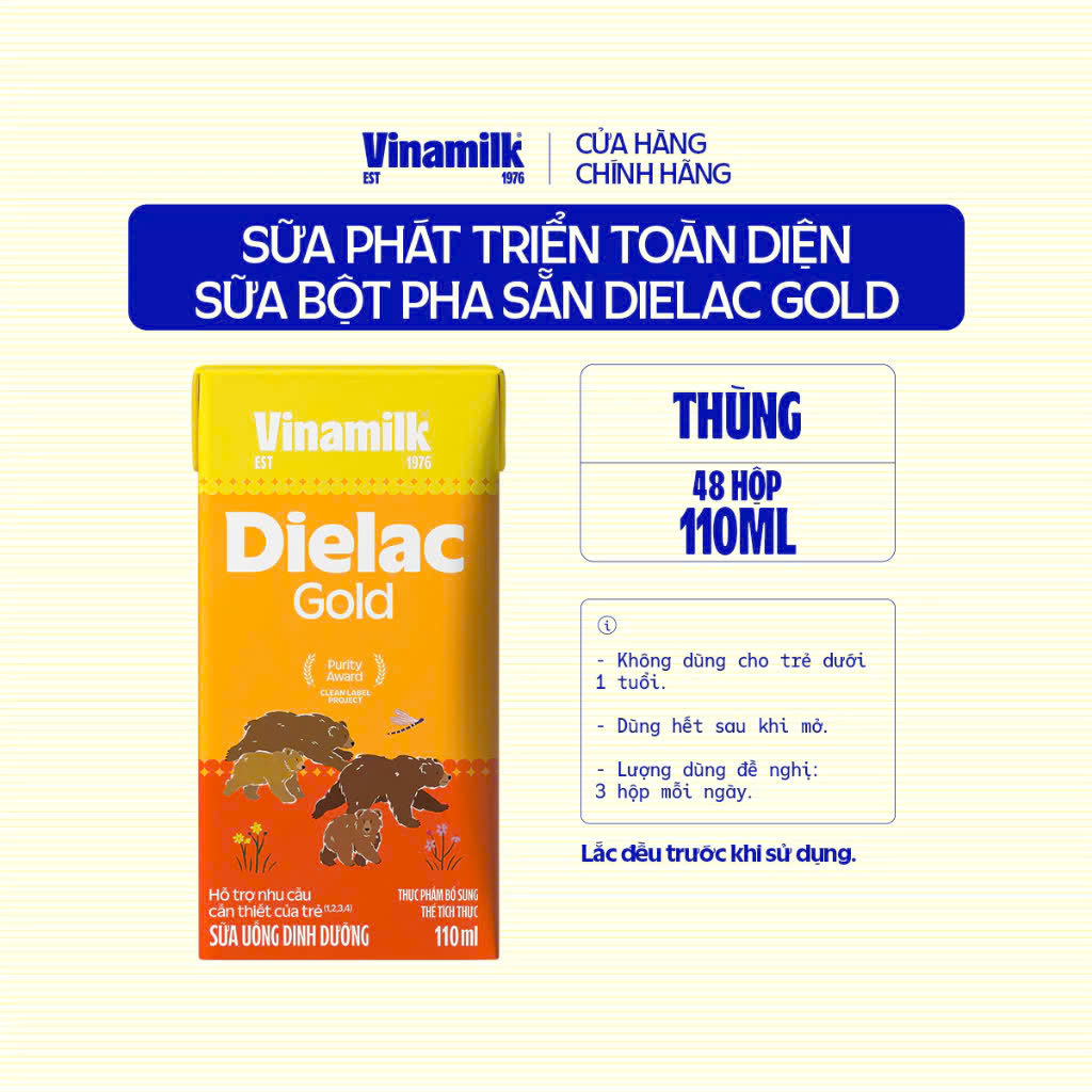 (Mẫu Mới) THÙNG 48 HỘP SỮA BỘT PHA SẴN DIELAC GOLD 110ML.