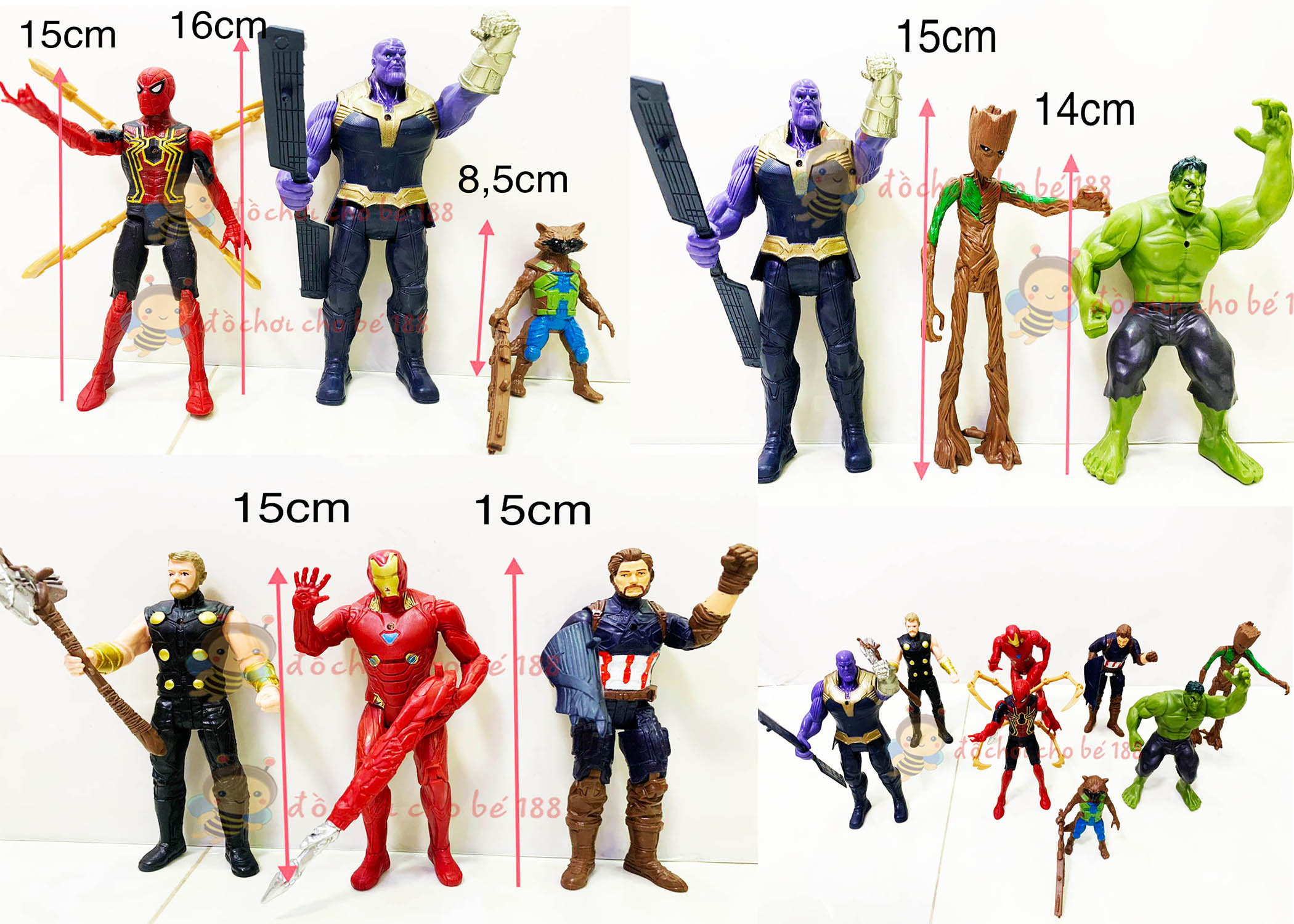 Vỉ đồ chơi mô hình 3 siêu anh hùng Avengers có đèn