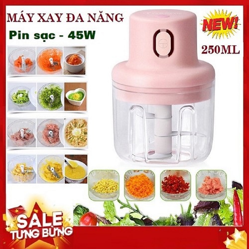 Máy xay thịt tỏi ớt bằng điện cầm tay cối xay tỏi ớt có cổng sạc usb tiện lợi dung tích 250ml chất liệu ABS an toàn lưỡi dao sắc bén dễ dàng xay nhuyễn thực phẩm trong 1 phút [TẶNG MÓC DÁN TREO ĐỒ]
