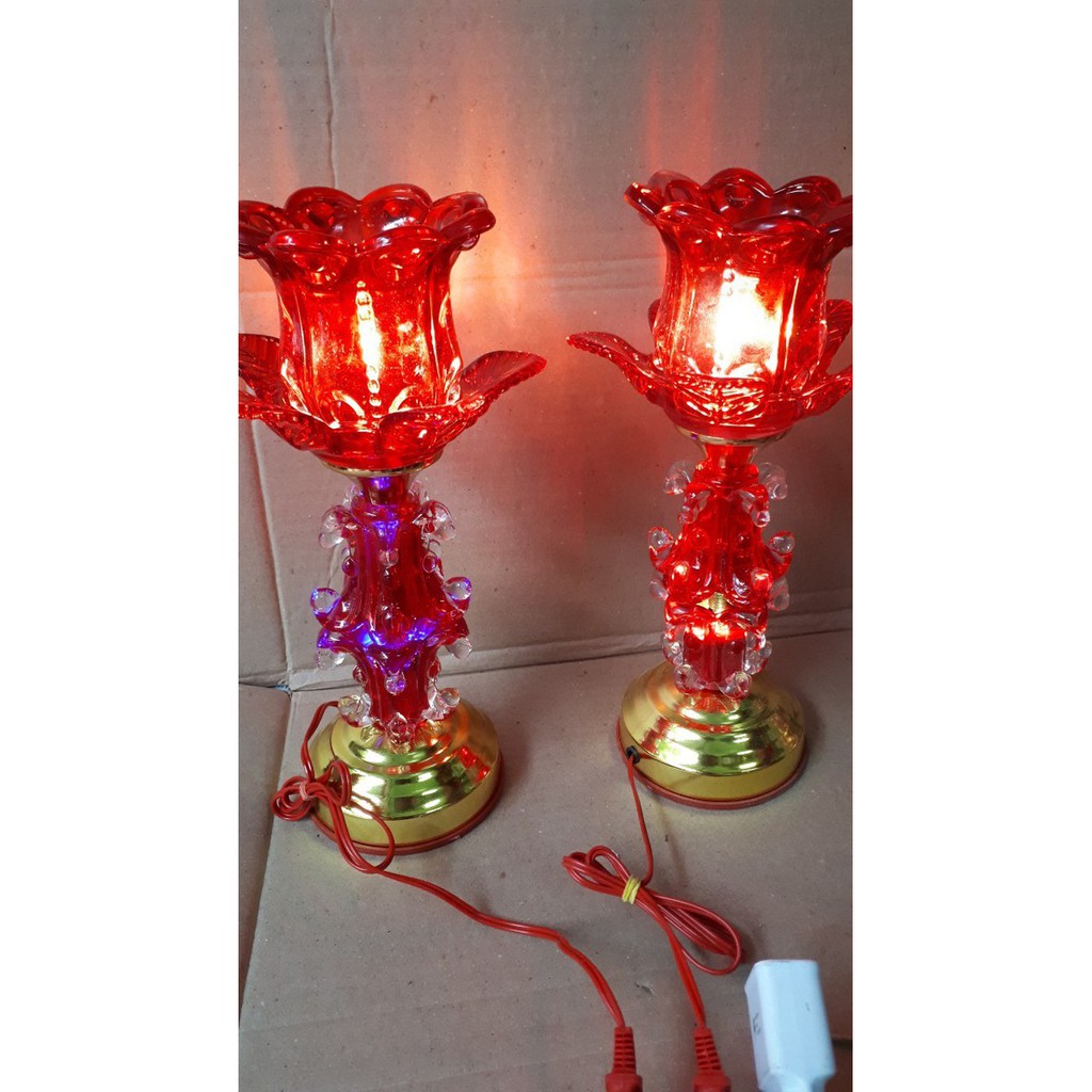 ĐÈN THỜ 1 BÔNG THỦY TINH PHA LÊ ĐỔI MÀU CAO CẤP 30CM 1đôi