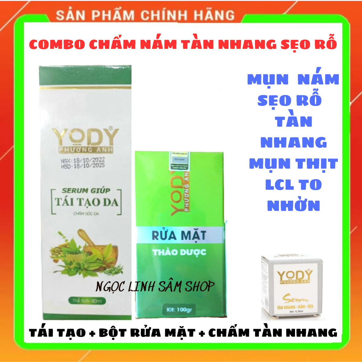 Combo tái tạo phương anh yody white + bột rửa mặt + chấm tàn nhang yody phương anh