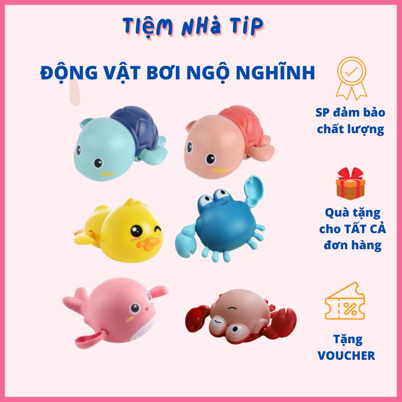 Đồ chơi nhà tắm cho bé - vặn cót động vật cua, cá, rùa, vịt bơi ngộ nghĩnh