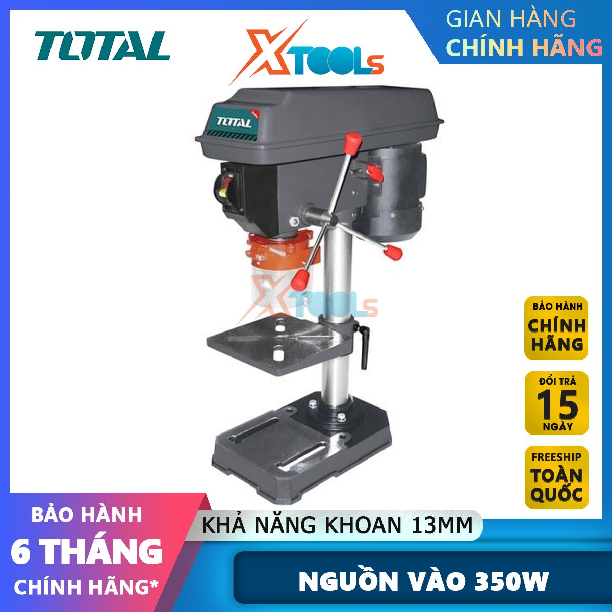 Máy khoan bàn total tdp133501 350w, khả năng khoan tối đa 13mm, kích thước bàn khoan 160x160mmxtools