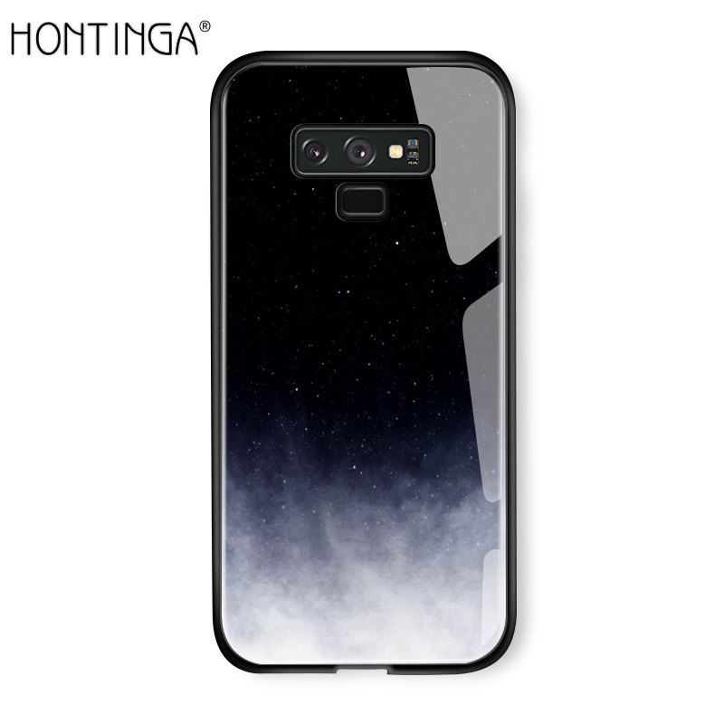Hontinga For Samsung Galaxy Note 9 Aurora Galaxy Space Sky Starry Gradient Casing Case Shockproof Tempered Glass Back Cover