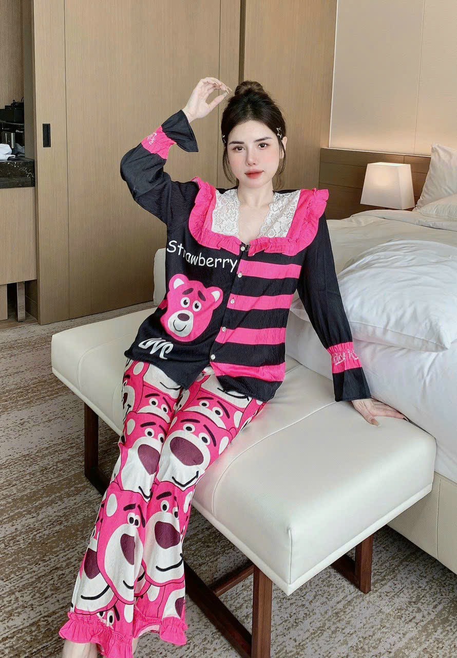 Đồ bộ mặc nhà Pijama chất lụa xước ánh kim cao cấp