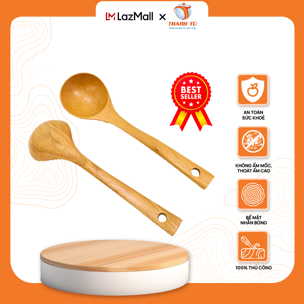 Bộ 2 Vá Canh Gỗ Beech Lớn Thanh Tú 25Cm