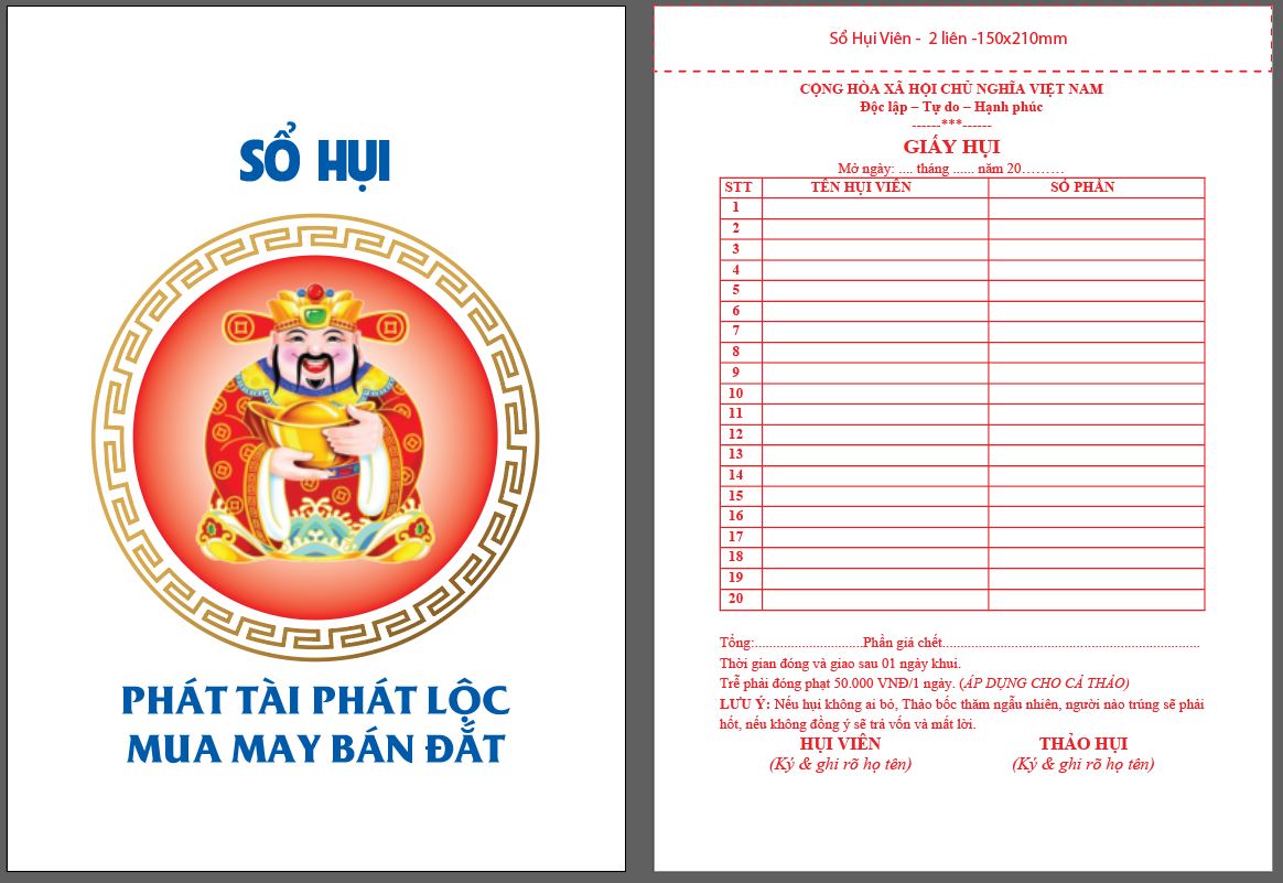 Biên lai giao Hụi - Biêu - Quê - Sổ Hụi Viên