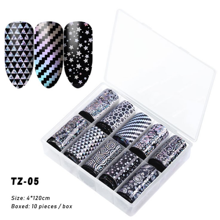 Foil dán móng hộp 10 cuộn nhiều họa tiết