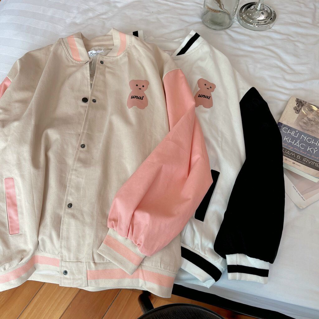 ÁO KHOÁC NỮ KIỂU BOMBER CHẤT LIỆU 2 LỚP LÓT DÙ SIÊU XINH THOÁNG MÁT THIẾT KẾ HỌA TIẾT THÊU GẤU NĂNG ĐỘNG CÁ TÍNH