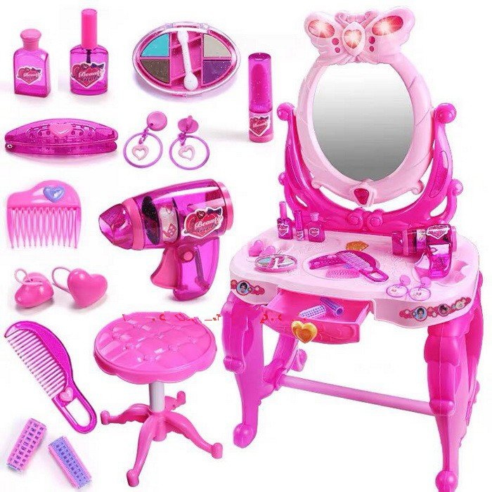 (BÁN LỖ LẤY ĐƠN) Đồ chơi cho bé gái trên 3 tuổi nhập vai thành những người thợ trang điểm chuyên nghiệp dùng pin phát nhạc có đèn, kèm nhiều món, mô phỏng các món giống như thật, các góc cạnh đều bo tròn an toàn cho trẻ nhỏ